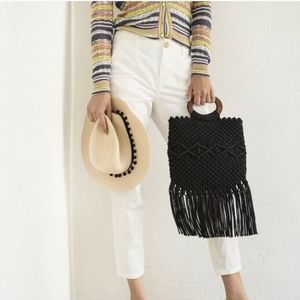 Danielle Nicole Black Fringe Crotchet Wooden Handle Crossbody Bag